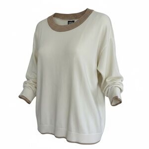 Lands' End Classic Cotton Cream & Tan Cotton Sweater with 3/4 sleeves - Size 2X